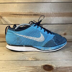 Men’s 11.5 Nike Flyknit Racer Chlorine Blue Dark Obsidian White Shoes 526628-414